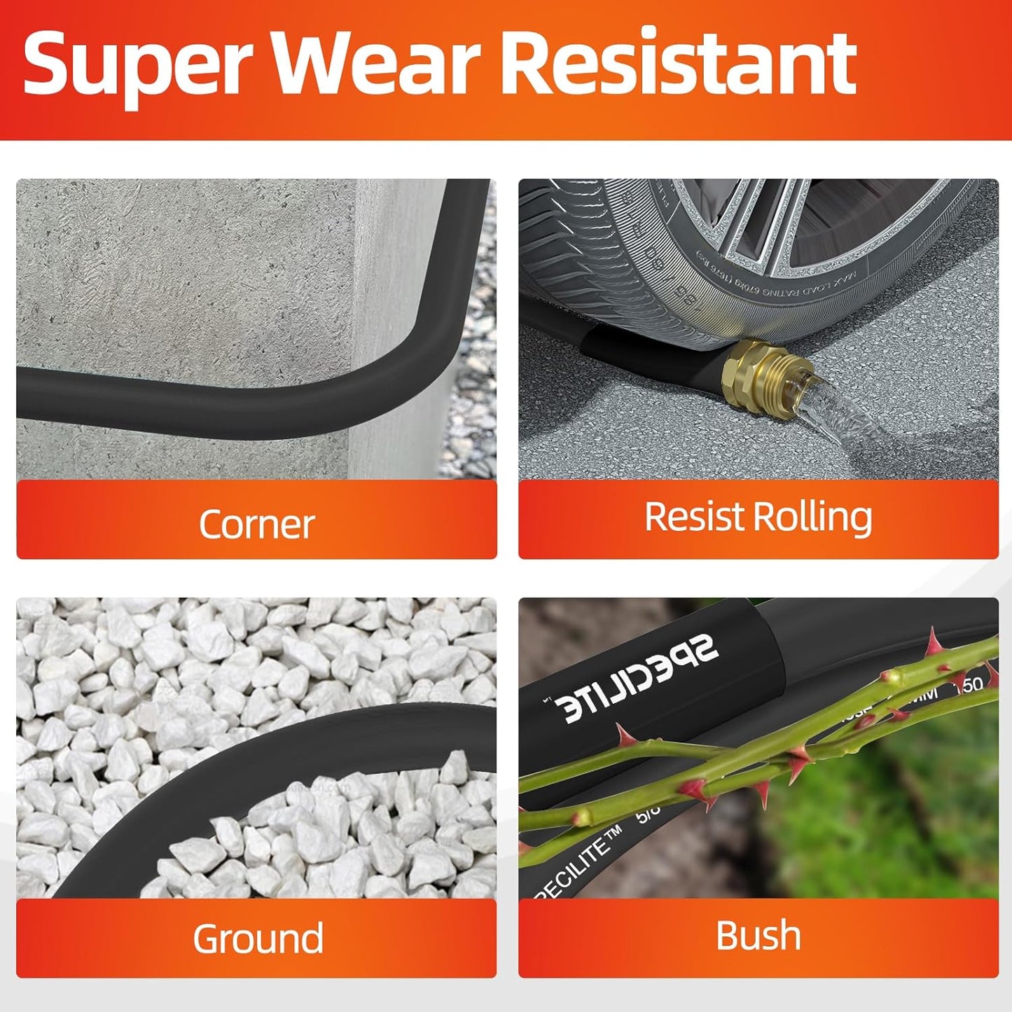 Garden Water Hose 75 ft x 5/8 in Heavy Duty, Flexible and Lightweight, Burst 600 psi, Kink-less Hybrid Rubber Pipe for Backyard, 3/4'' Brass Fittings,Black