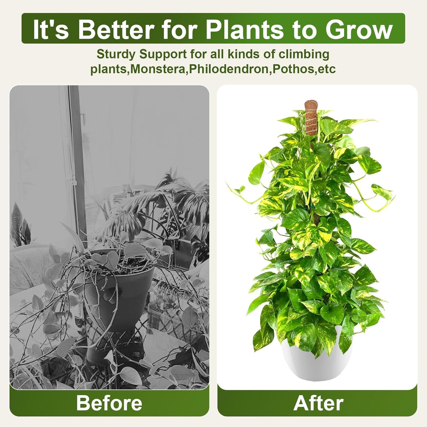 2 Pack 28'' Bendable Moss Pole Monstera Plant Support for Indoor Climbing Plants, Tall Plant Stick Support Stake for Potted Plants, Pothos, Philodendron