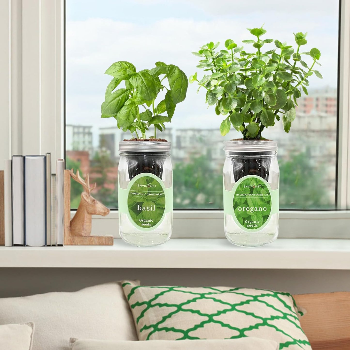 2-Pack Hydroponic Mason Jar Herb Garden Kit, Indoor Herb Garden Self-Watering Starter Kit (Basil,Oregano)