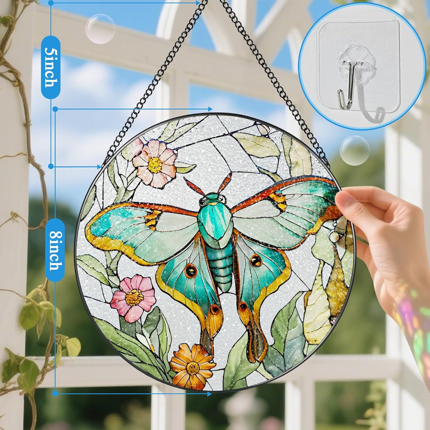 Stained Glass Window Hanging, 8 Inch Sun Catchers Indoor Window, Butterfly Suncatchers for Windows Doors Home Decor and Christmas, Festival, Mother's Day, Birthday, Gifts for Women, Butterfly Lovers