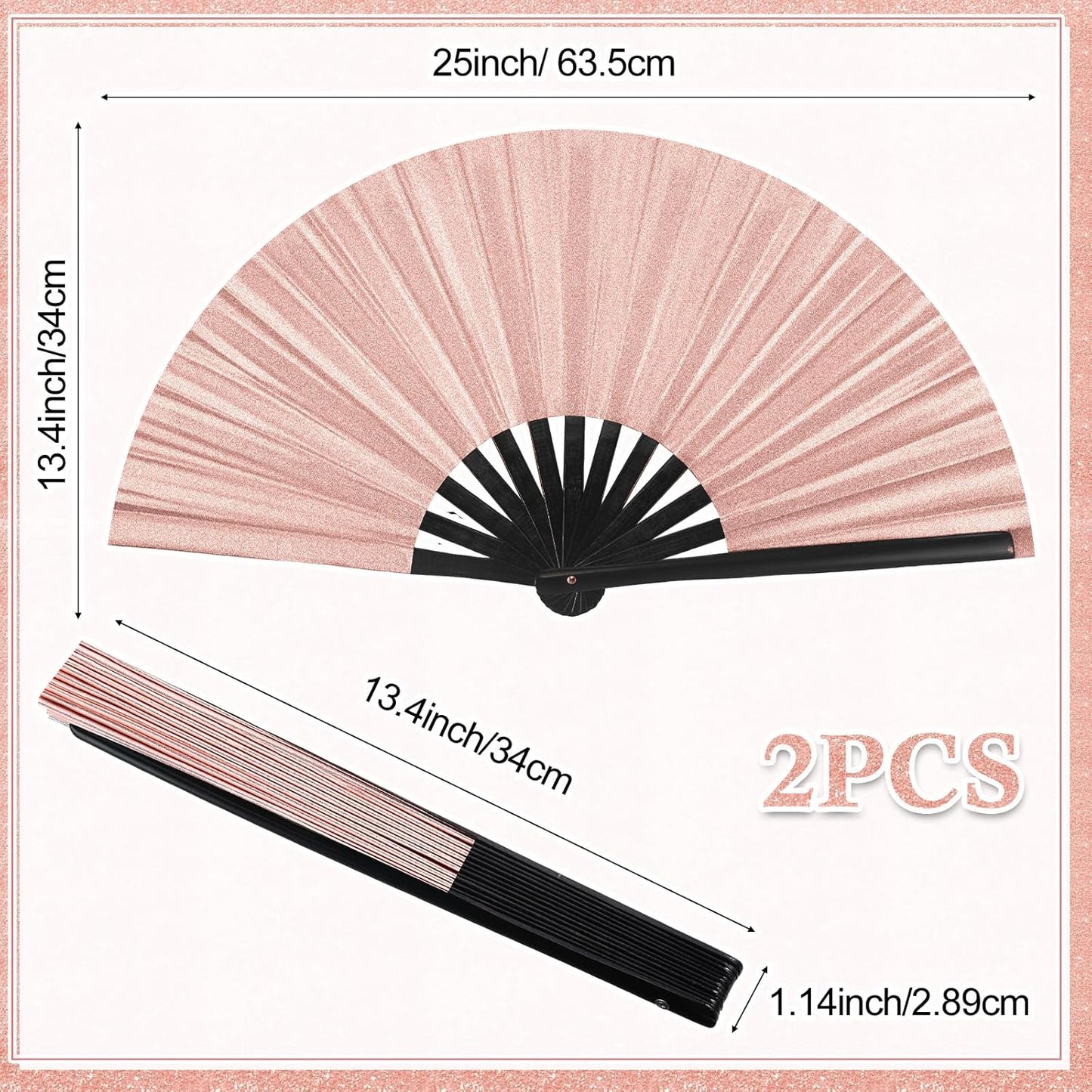 Maitys 2 Packs Large Clap Fans for Line Dancing Large Chinese Folding Hand Fans for Men and Women, Festival, Tai Ji, Kungfu, Martial Art, Gifts (Glitter Champagne)