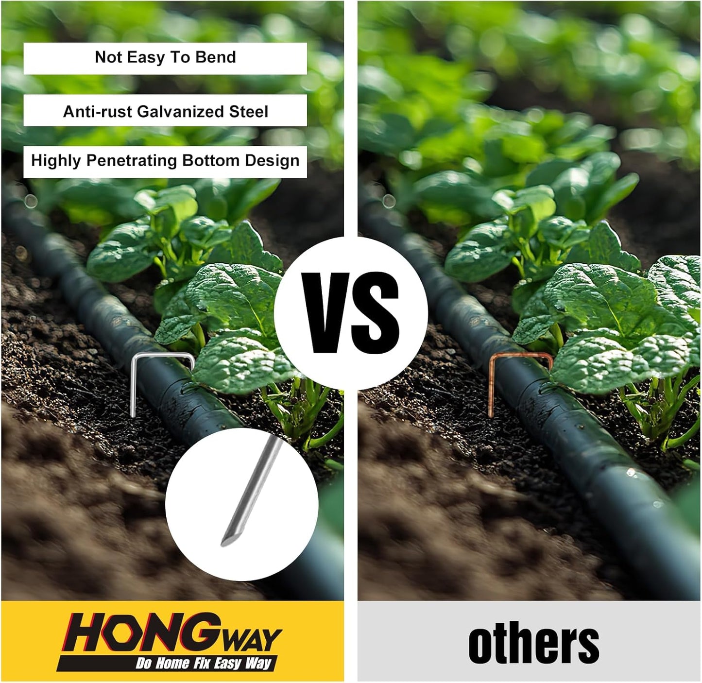 HongWay 60 Pack 12 Inch Landscape Staples, Tent Stakes Heavy Duty Galvanized 11 Gauge Garden Pins Ground Staples for Lawn Yard Fence Landscaping Fabric Outdoor Decorations