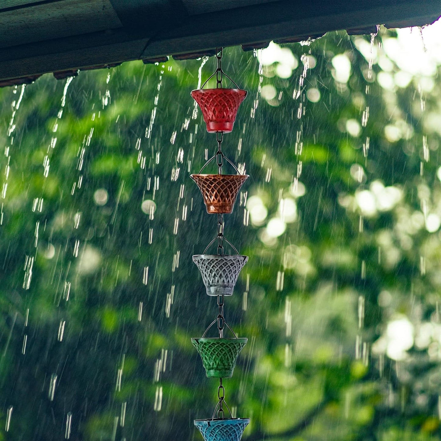 3FT Multicolor Bell Rain Chains for Gutter and Rain Barrel | Rust-Resistant Plated Garden Décor Rain Chain for Downspout | Rain Chain Extension 3 Ft (no Adapter)