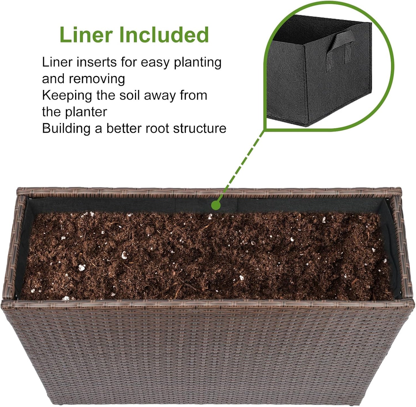 LEWIS&WAYNE Tall Planters for Outdoor Plants Handmade Wicker Large Rectangular Block Planter Box with Removable Liners Modern Planter for Indoor Outdoor Patio Deck - Brown