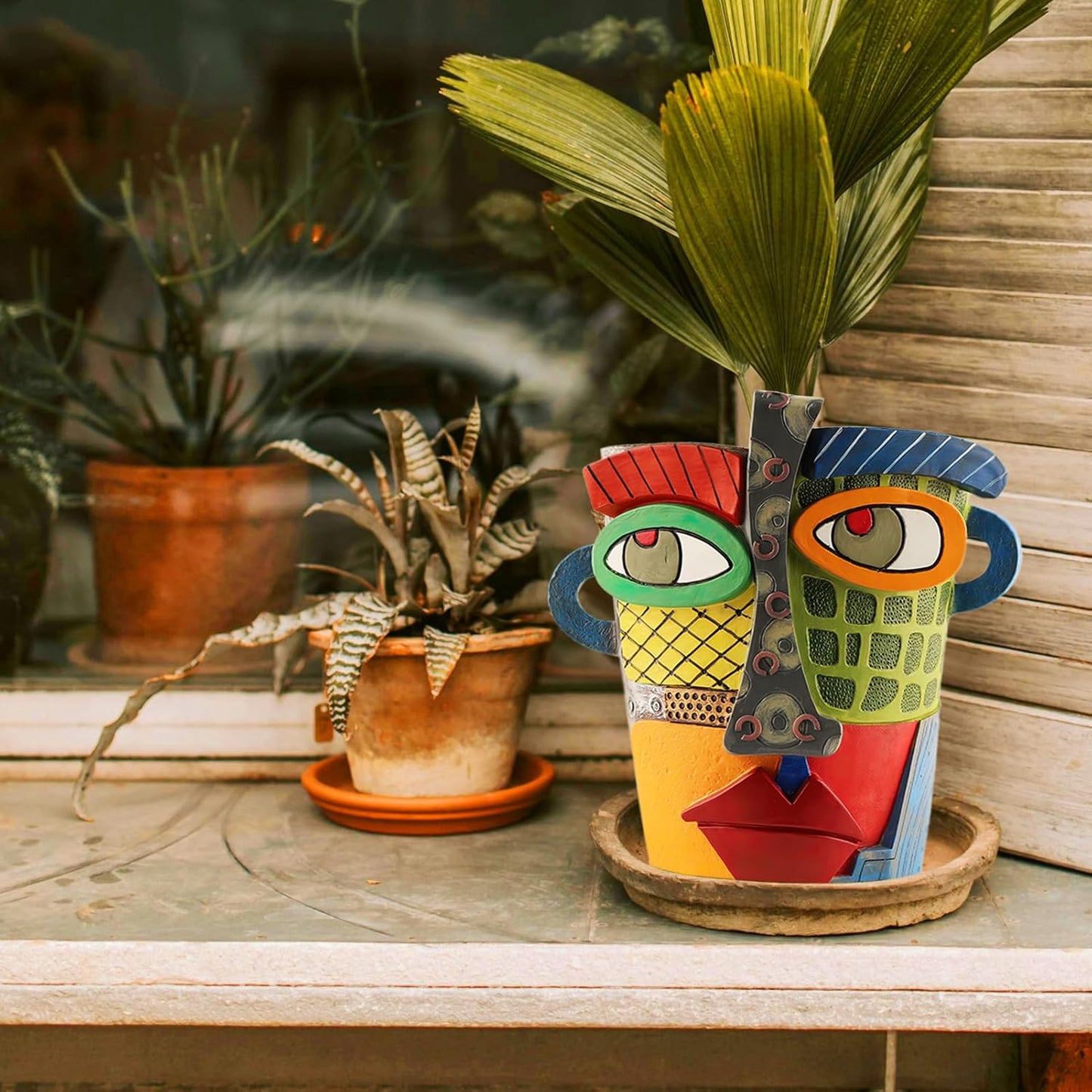 Abstract Face Planters Pots Head,Unique Head Planter for Indoor Plants,Funny Face Flower Pot,Colorful Plant Pots for Outdoor Garden Decor and Home Art Decoration(Modern)