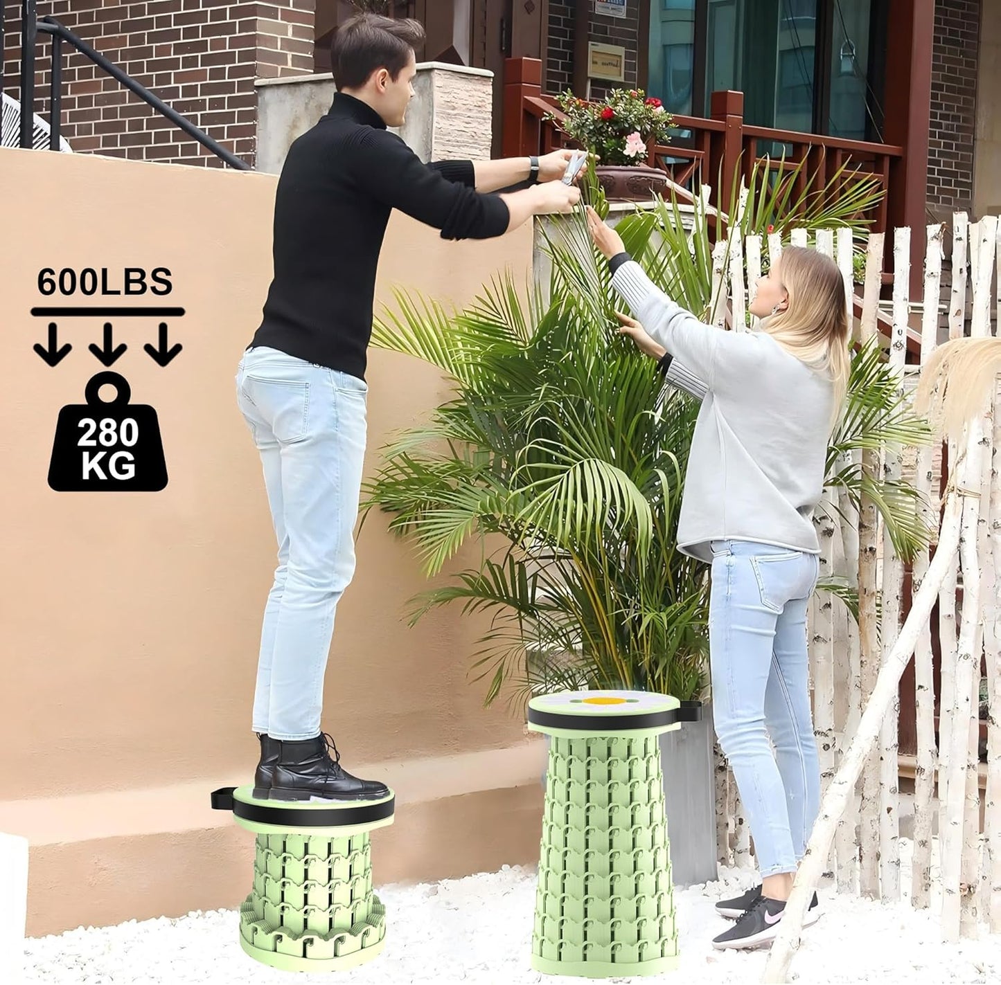 ALEVMOOM Upgraded Telescoping Collapsible Stool with Cushion, Folding Stool with Printing Portable Retractable Foldable Seat Max Load 600lbs for Adults Camping Fishing Outdoor