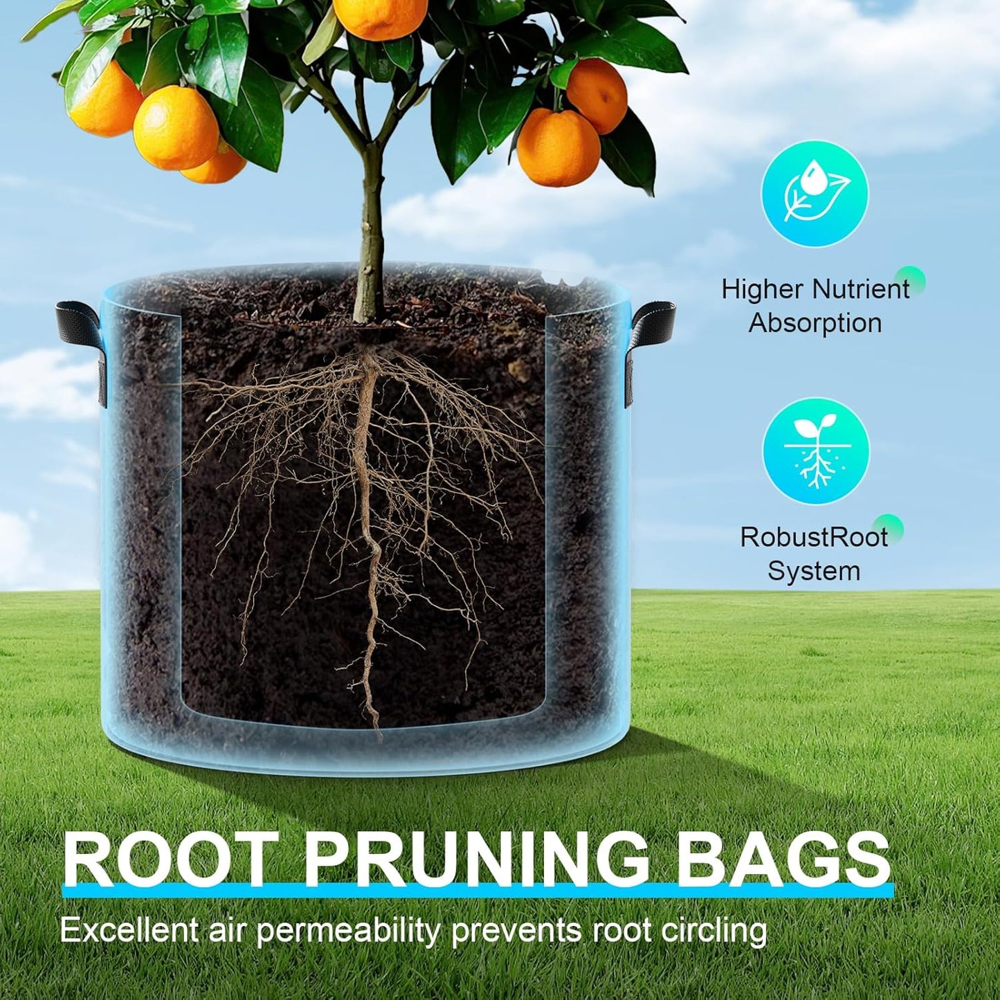 Land Guard 10-Pack Fabric Grow Bags 25 Gallon, Thickened Nonwoven Garden Pots, Growing Bags with Handles, Black