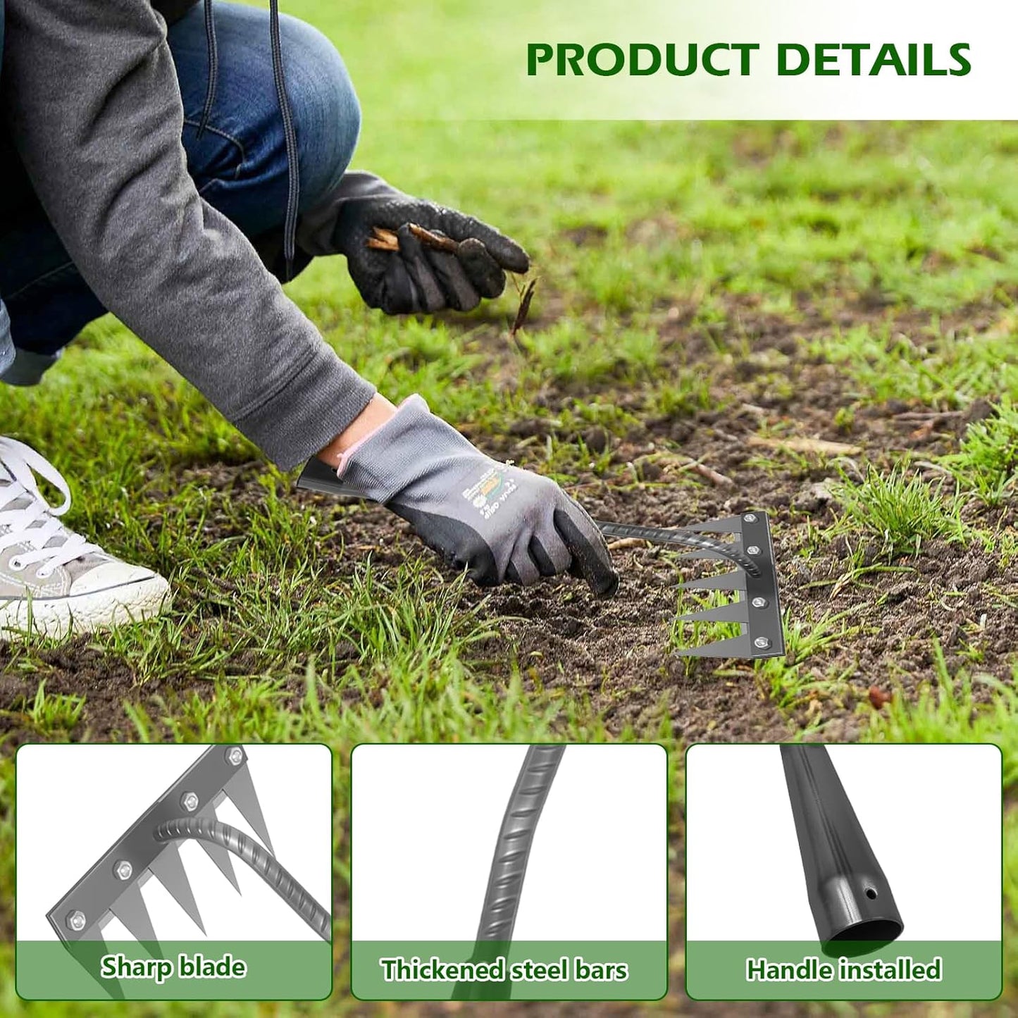Iron Weeding Rake 2.0, New 5/6/7/8 Garden Weeder Rakes, Heavy Duty Yard Rake Hand Weeder Puller Tool for Efficient Weed Removal, Soil Cultivation, and Lawn Care, Without Stick (7 Teeth)