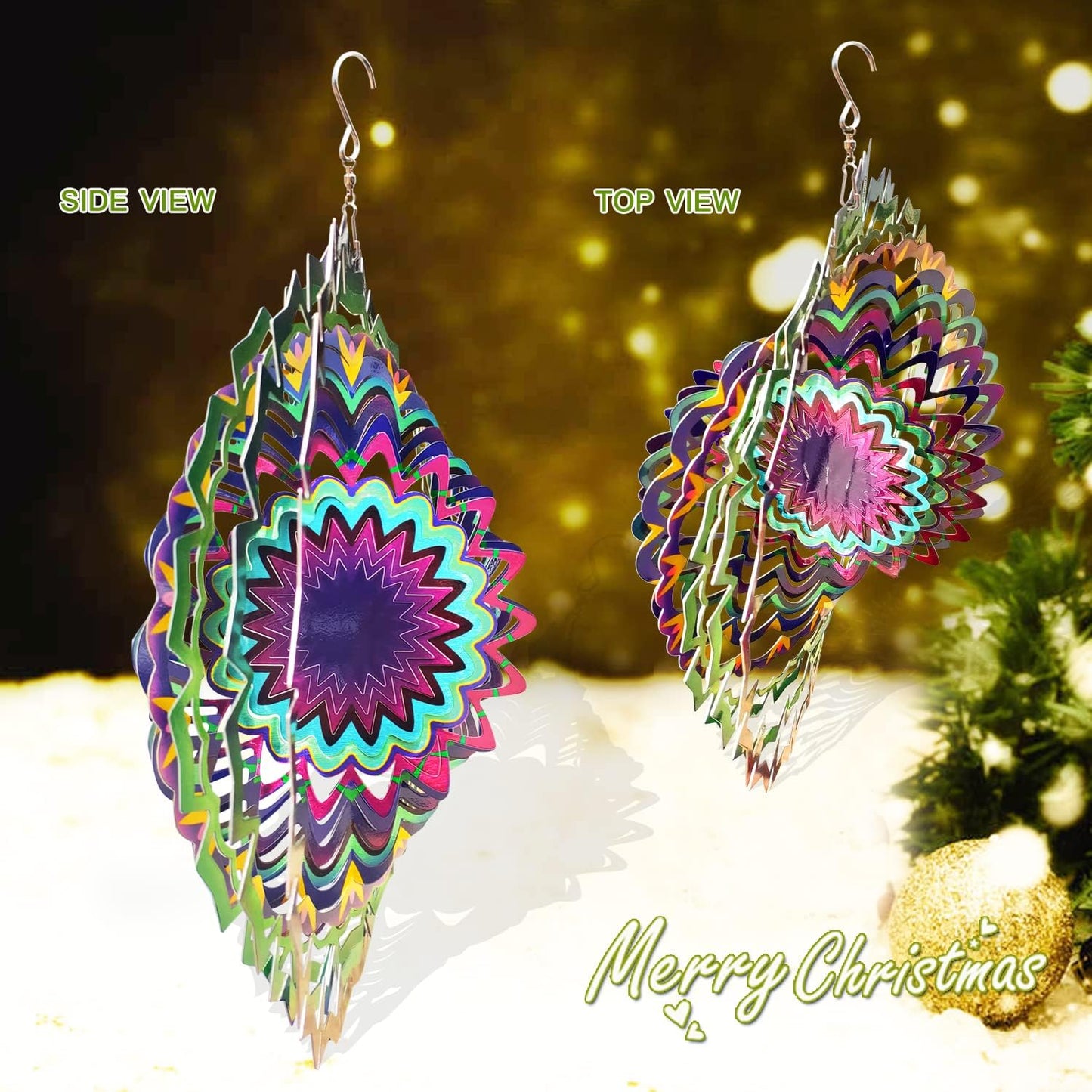 FONMY Wind Spinner Mandala Lucky Star Purple Color 12 inch 3D Stainless Steel Laser Cut Metal Art Geometric Pattern - Hanging Wind Spinner, Kinetic Yard Art Decorations - Indoor/Outdoor Décor