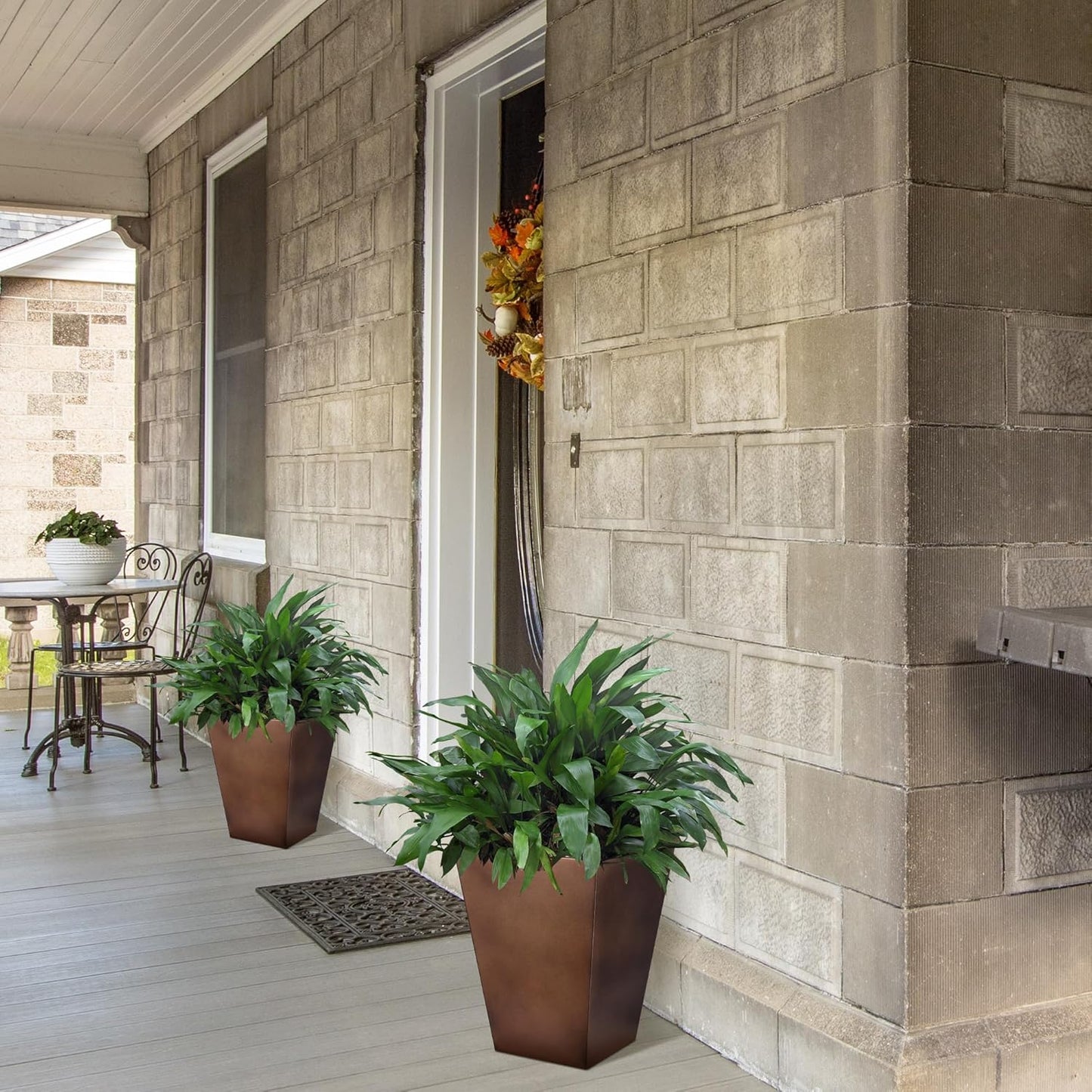 KOL 18''H. Metal Planter with Drainage Hole, Set of 2, Galvanized Steel Planter Pots for Indoor & Outdoor Use, Decorative Flower Plant Pots for Front Porch, Patio, Deck - Rust Color