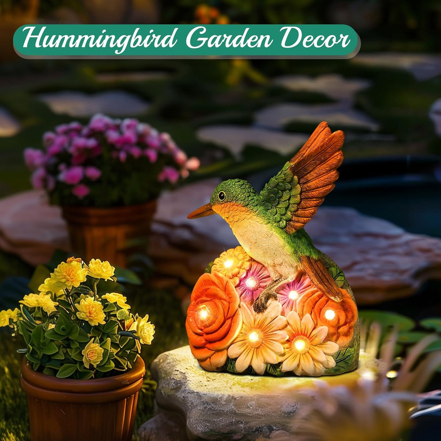 Linkax Birthday Gifts for Women Mom Grandma Sister, Hummingbird Statue Solar Lights Outdoor Garden Decor for Outside Patio Yard Front Porch Balcony Home, Gardening Housewarming Gifts New Home