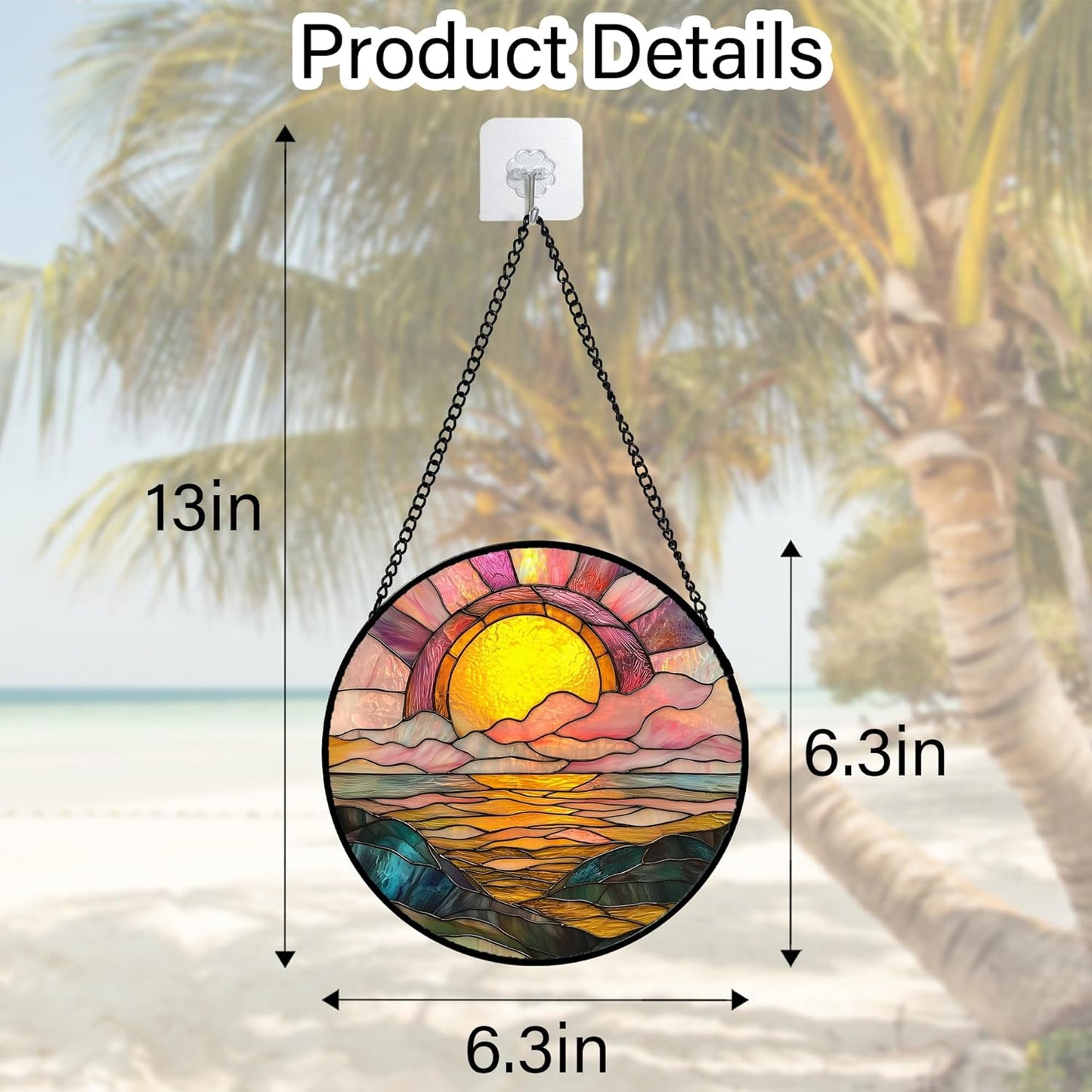 Stained Glass Window Hanging, Sunrise Over The Sea Suncatcher Diamond Glass Panel Hangings Abstract Sun Catchers Decor for Birthday for Women, Men, Wife, Aunt, and Mom 6.3 in