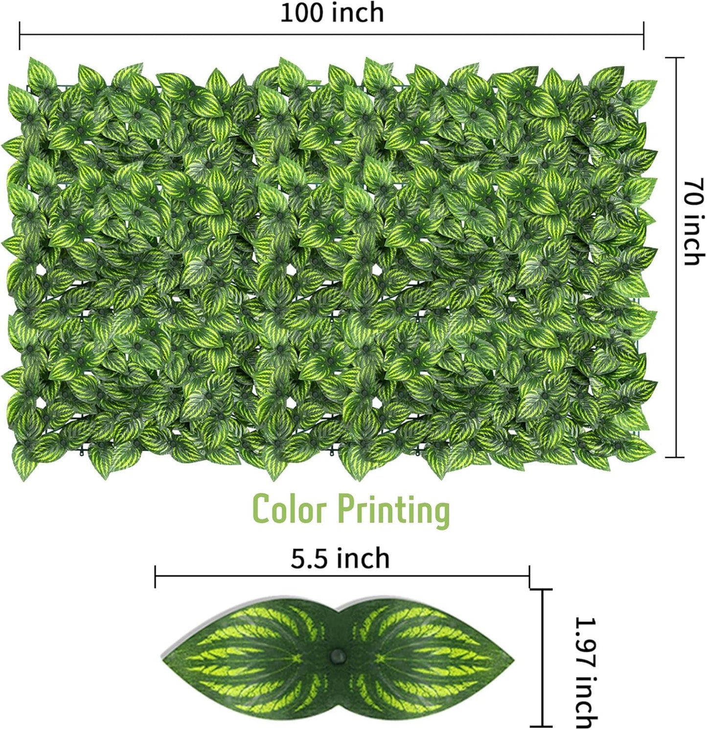 Jinwu Artificial Ivy Privacy Fence Screen (2 Rolls, Total 69x98.4 inch), Expandable Faux Privacy Fence with 80 pcs Zip Ties, Decoration for Outdoor Garden, Printed Watermelon Leaf