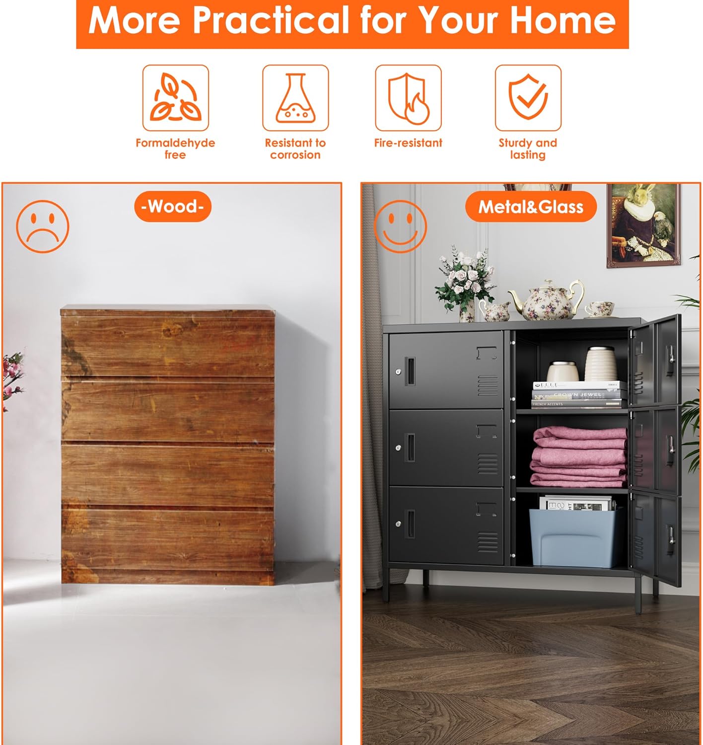 Metal Storage Lockers for Employees,6 Doors Lockable Steel Storage Locker for Office School Gyms Home,Assembly Required,Black