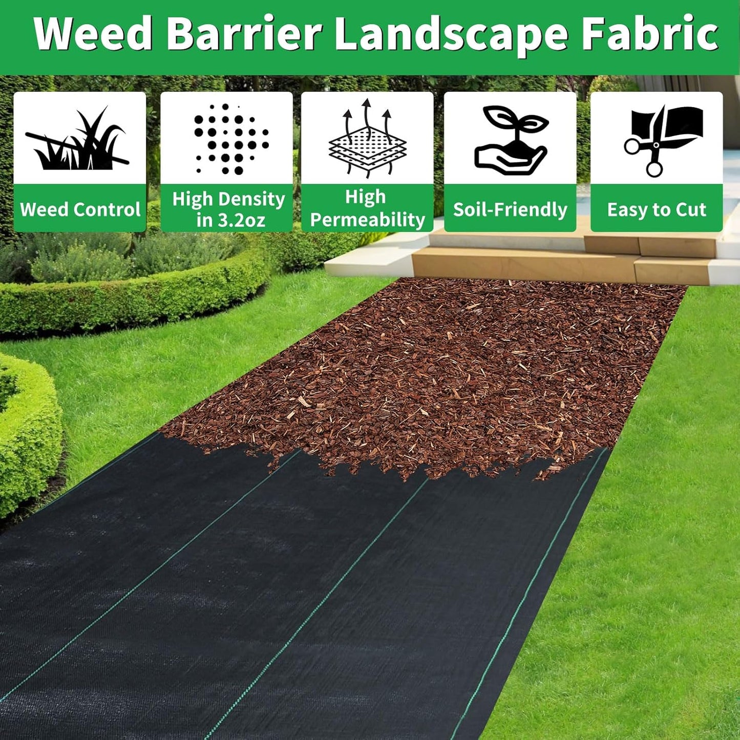 Weed Barrier Landscape Fabric Heavy Duty,3.2 OZ Premium Garden Weed Blocker Fabric for Weed Control, Plastic Ground Cover with Woven Weed Cloth,Durable Landscaping Fabric (4FT X 250 FT)