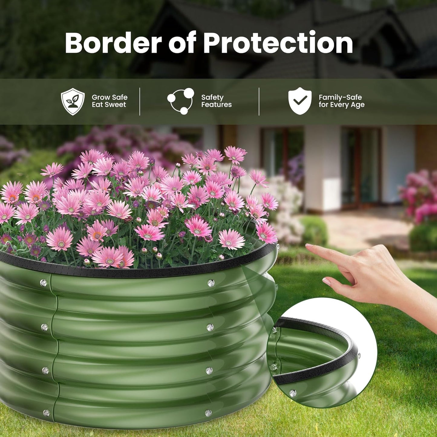 ZXZYHFTY Round Galvanized Raised Garden Bed kit,Green Outdoor Garden Raised Planter Box, Round Large Metal Raised Garden Beds for Vegetable 2 * 2 * 1ft 2 Pcs