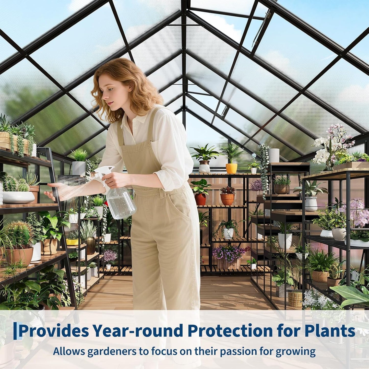 8x12 FT Polycarbonate Greenhouse,Large Walk-in SturdyOutdoor Aluminum Frame Greenhouse with Roof Vent, Lockable Push Door,for Garden, Backyard, Patio & Lawn(Black)