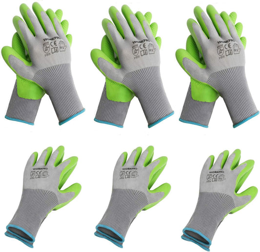 WORKPRO 6 Pairs Garden Gloves, Work Glove with Eco Latex Palm Coated, Gardening Glove, Working Gloves for Weeding, Digging, Raking, and Pruning (Large)