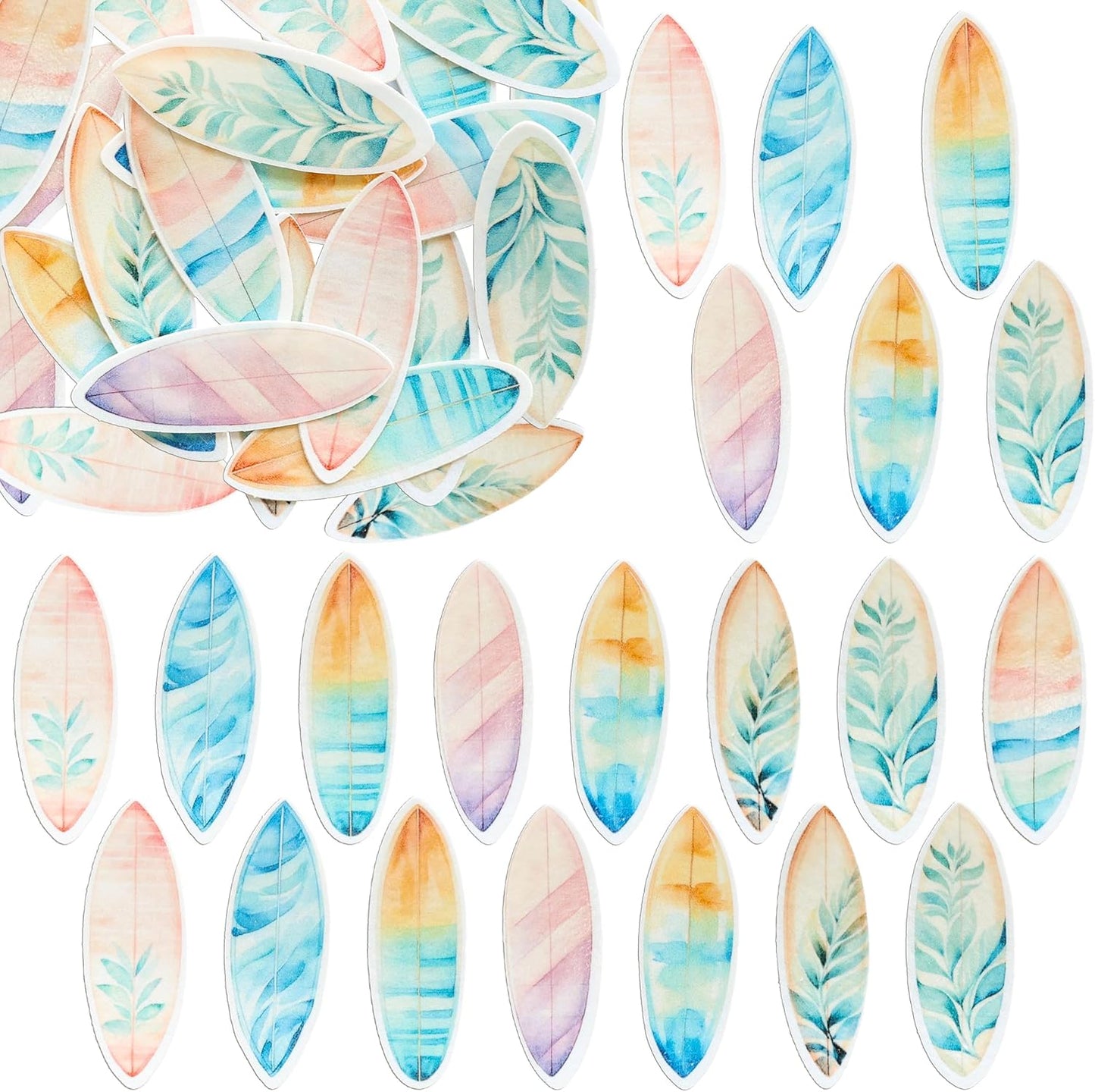 Ephlyn 54Pcs Edible Surfboard Cupcake Toppers Wafer Paper Surfboard Mini Accents for Swimming Pool Summer Beach Party Luau Birthday Baby Shower Party Supplies Blue Pink Yellow