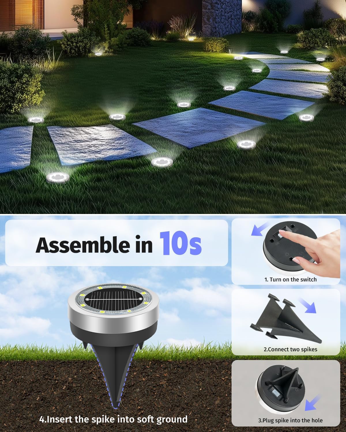 Mini Solar Ground Lights 16 Pack Outdoor IP65 Waterproof Solar Flat Garden Light Solor Powered Disc Pathway Lights for Outside Walkway Yard Landscape Patio Lawn Driveway-Cool White