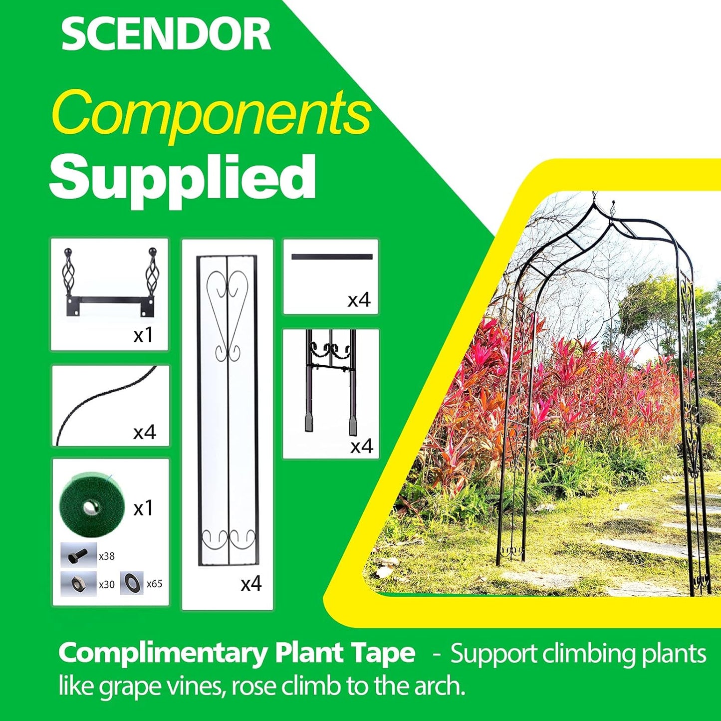 Garden Arch Trellis 14.2" L x 46.5" W x 98.4" H, Black Iron Arbor, Courtyard Arbor Trellis for Various Climbing Plants Rose, Outdoor Archway Wedding Ceremony Party