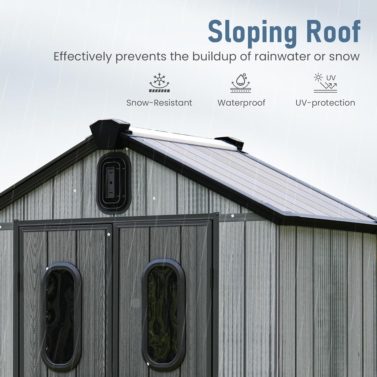 Domi 5x3 FT Outdoor Resin Storage Shed, All-Weather Double-Wall Storage Building for Backyard, Garden, Lawn Tools, Mower, Bike & Pool Equipment, Lockable Doors, Ventilated Roof, Grey