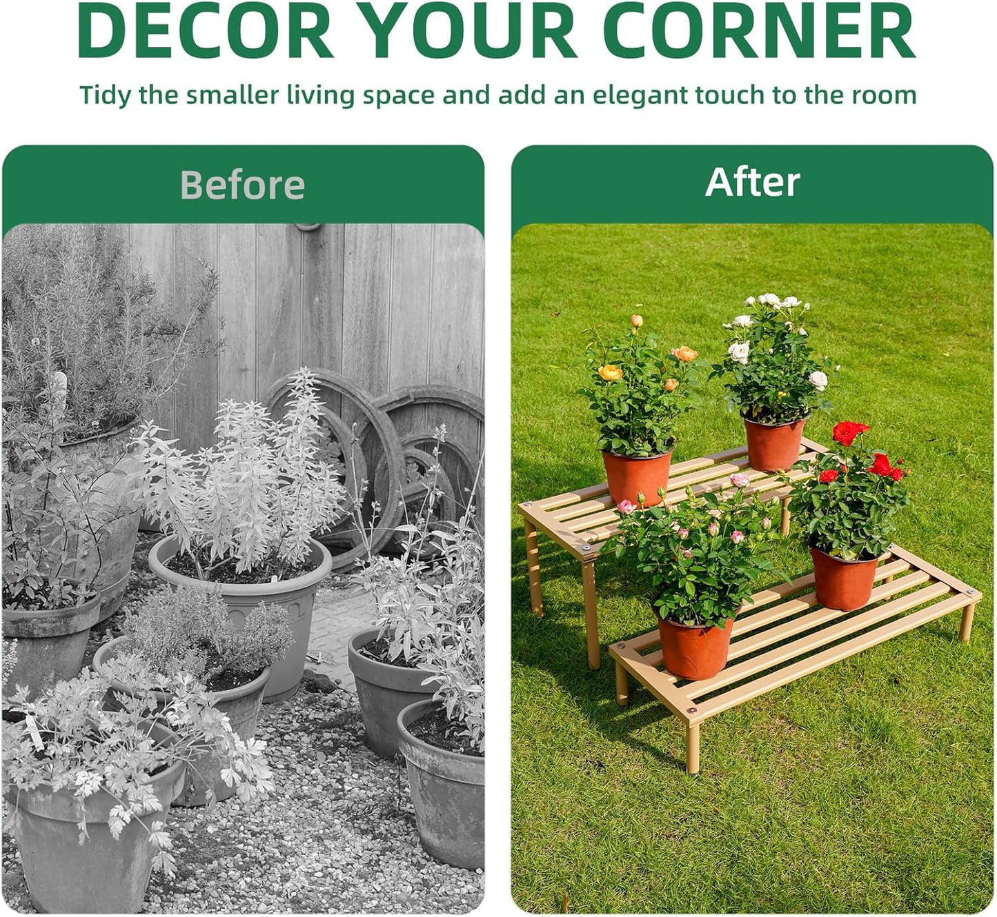 Metal Plant Stand, Rust-proof Aluminum Display Rack, Plants Display Stands Decoration Racks for Living Room Garden Balcony Patio (Wood Color, 31.5Inch Low Leg)