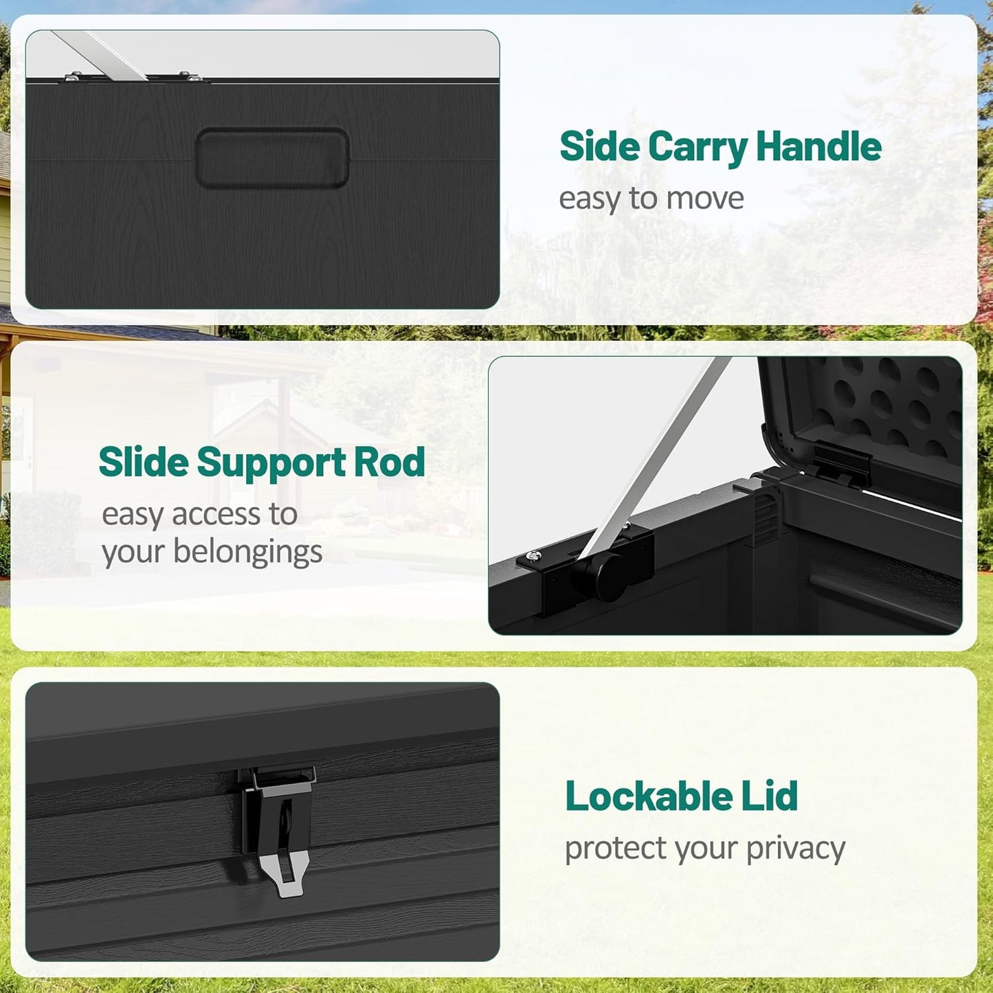 130 Gallon Deck Box Outdoor Waterproof Storage Box Lockable Resin Outdoor Storage Box for Garden Tools Patio Cushions UV-Resistant & Easy Assembled (Black)