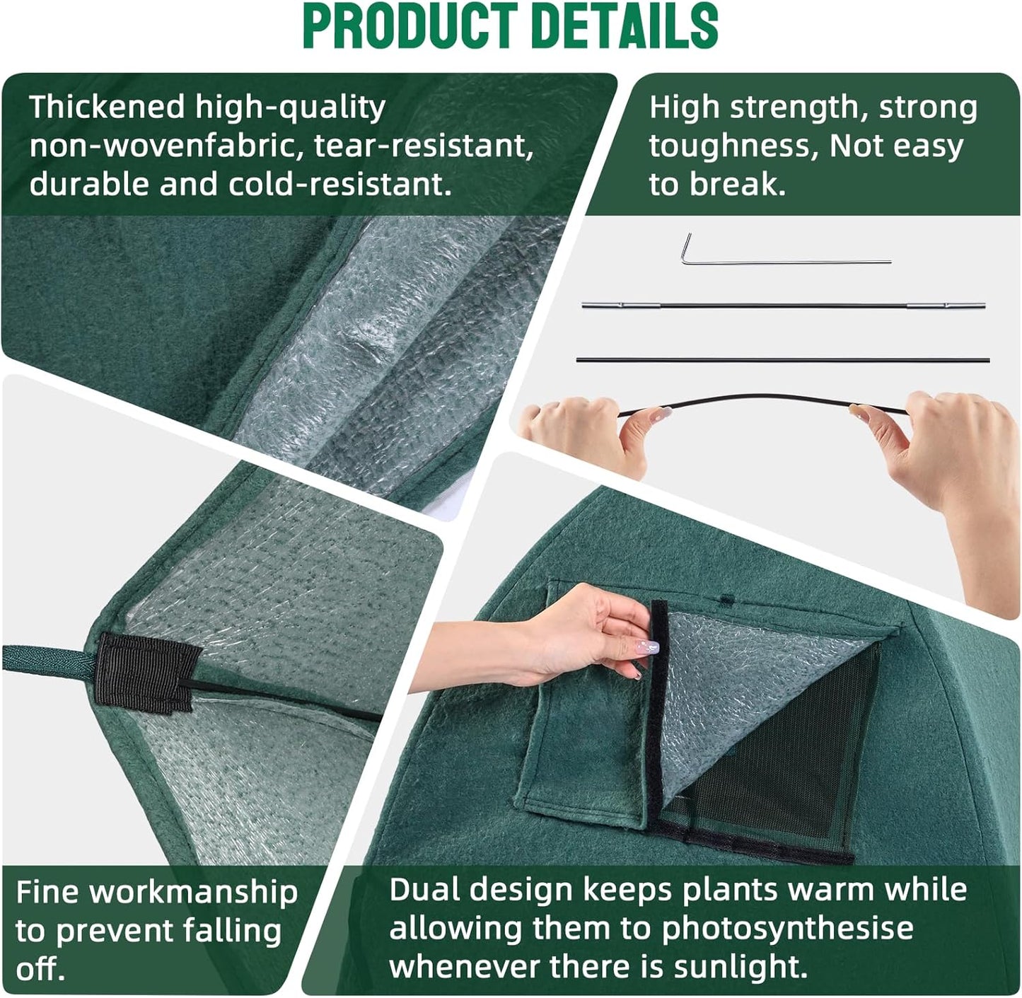 Plant Cover Freeze Protection Blanket, 28''x28''x30'' Outdoor Garden Fabric Cover with Poles and Stakes for Winter Frost, Shade Cloth Plant Guard for Shrubs, Small Trees, Green