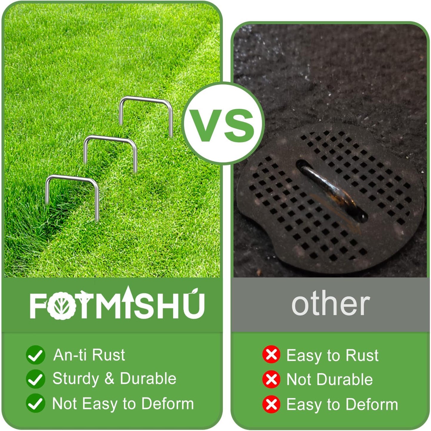 FOTMISHU Landscape Staples 6 Inch 80Pcs Garden Stakes, Galvanized Lawn Pins Spray Coating Yard Ground Spikes, U-Type Staples for Weed Barrier Anchoring Outdoor Tents Hoses