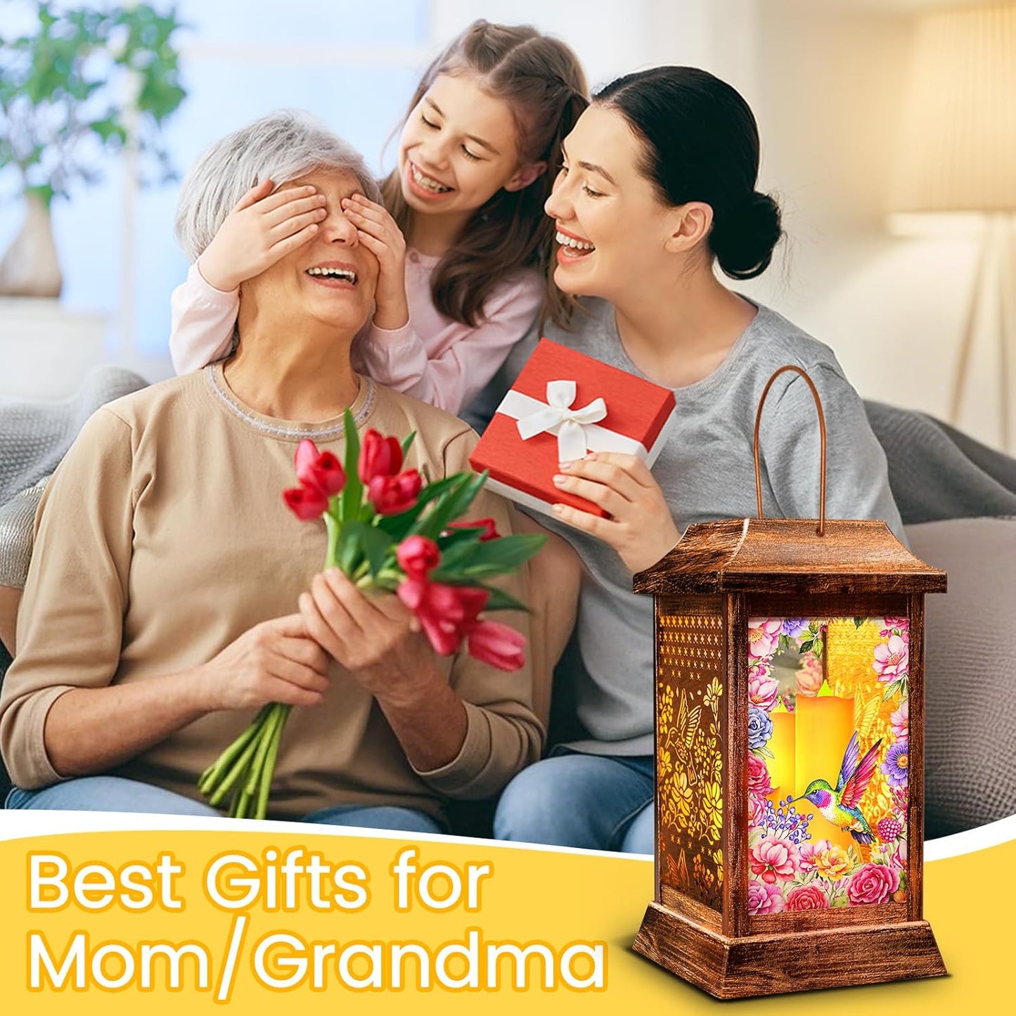 Hummingbird Solar Lanterns Outdoor Hanging Lanterns, Metal Glass Garden Decor Solar Lights, Gifts for Women Mom Birthday Grandma Mothers Day, Waterproof Decorative Lantern for Outside Patio Yard