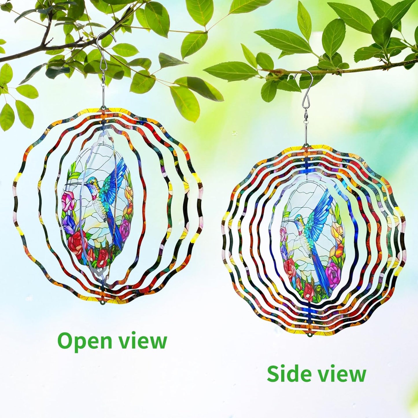 3D Hanging Wind Spinner Butterfly/Hummingbird, 10 Inch Stainless Steel Wind Spinners Outdoor Clearance, Garden Spinner for Outside Patio Yard Home Christmas Decor (Hummingbird)