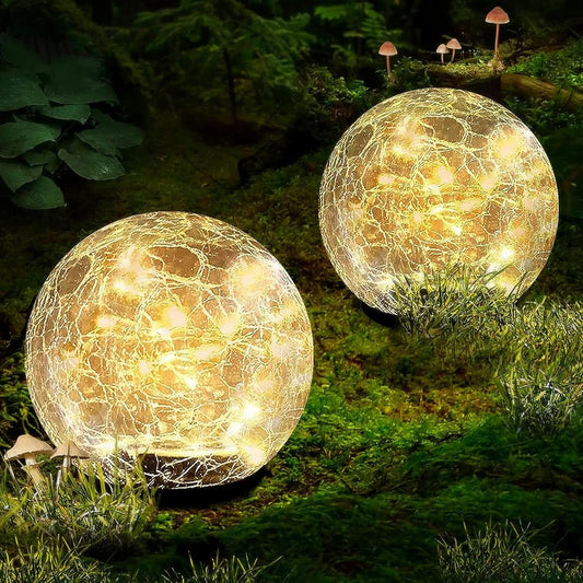 Garden Solar Ball Lights Outdoor Waterproof, 50 LED Cracked Glass Globe Solar Power Ground Lights for Path Yard Patio Lawn, Christmas Decoration Landscape Warm White(2 Pack 4.7'')