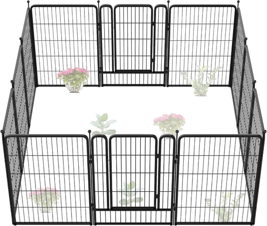 FXW Garden Fence Outdoor for The Yard – 40in(H) x 27.3ft(L) Heavy Duty Metal Animal Barrier for Dog and Rabbit, Decorative Dog Fence, 12 Panels, Black