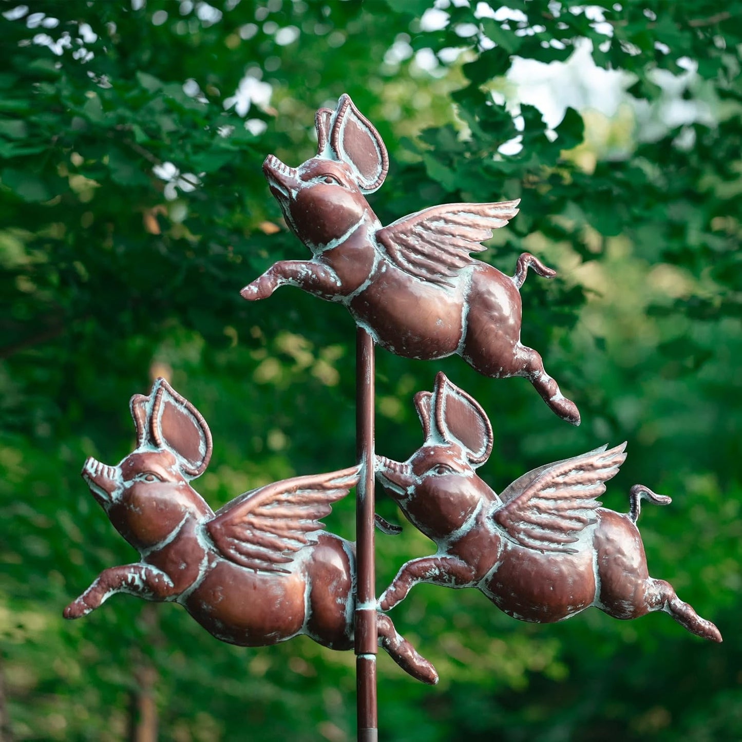 Flying Pig Statues,90" x 32" Antique Copper Outdoor Flying Pigs Garden Decor,Metal Pig Sculpture,Wind Spinner,Weather Vane,Yard Art for Patio,Lawn,Garden,Country Cottage,Farm