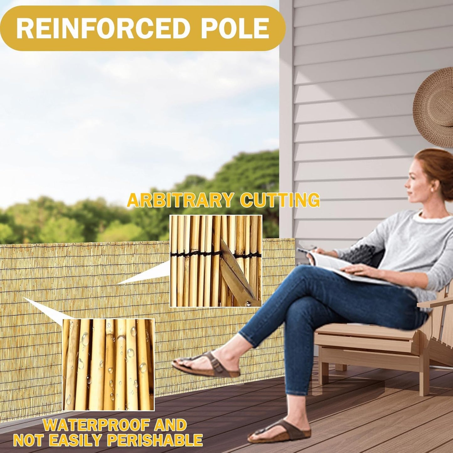 Bamboo Privacy Fence, Decorative Bamboo Fence Rolls 6 Feet High, Natural Reed Screens Outdoor for Patio Garden Backyard Balcony, 6 x 10 FT