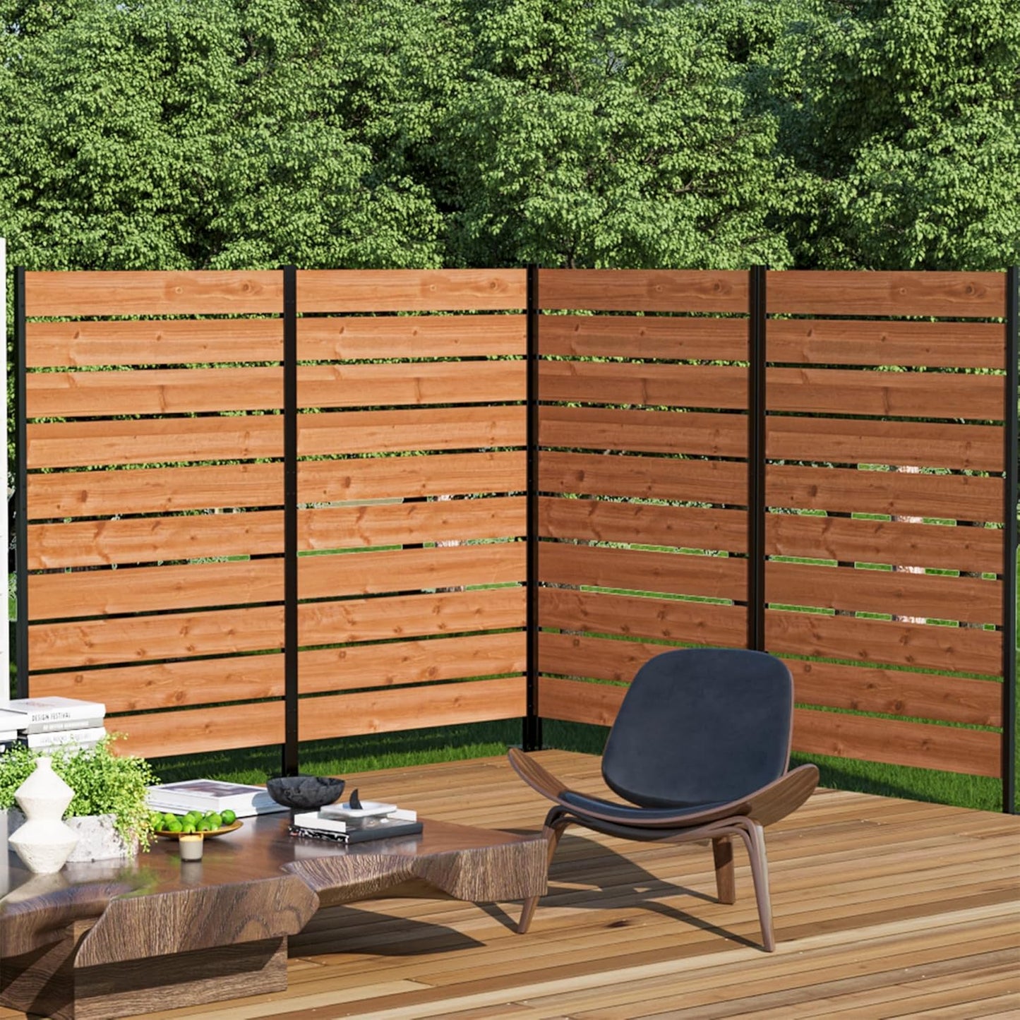 Modern Shade 5' x 3' Wood Privacy Fence Screen (4 Panel) Natural Cedar Wood, Outdoor Privacy Fence Panel for Deck Balcony, Conceals Trash Cans Air Conditioner, Ultimate Fence Privacy Screen