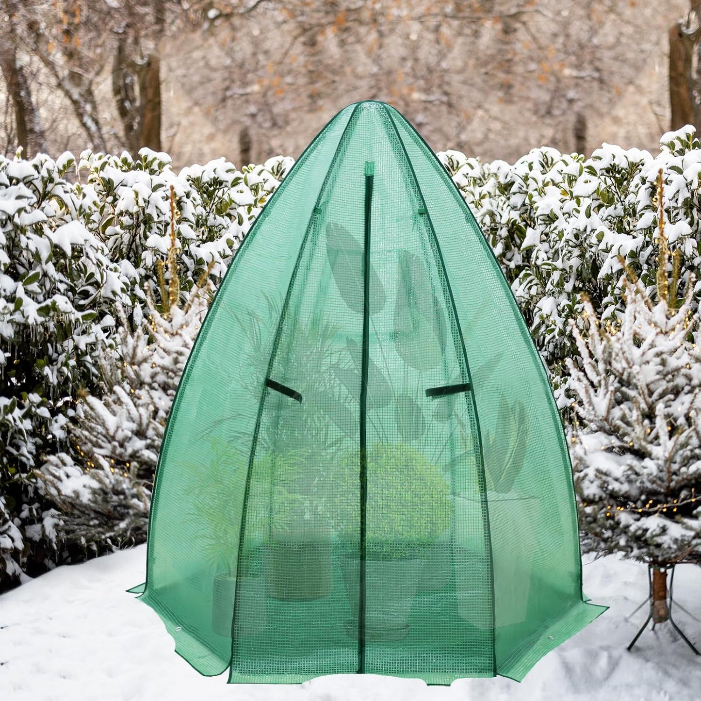 EAGLE PEAK Portable Mini Dome Greenhouse with Zippered Door and Mesh Window, Outdoor Mini Hexagon Greenhouse Kit for Indoor Outdoor Gardening 63"x63"x72", Green PE Cover