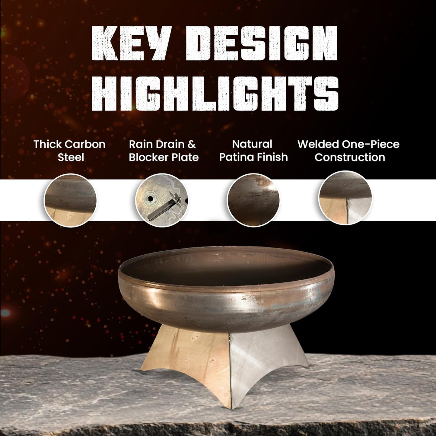 Liberty Fire Pit – Ohio Flame Wood Burning Outdoor Fire Pit - 24" Diameter with Standard Base (Made in USA)