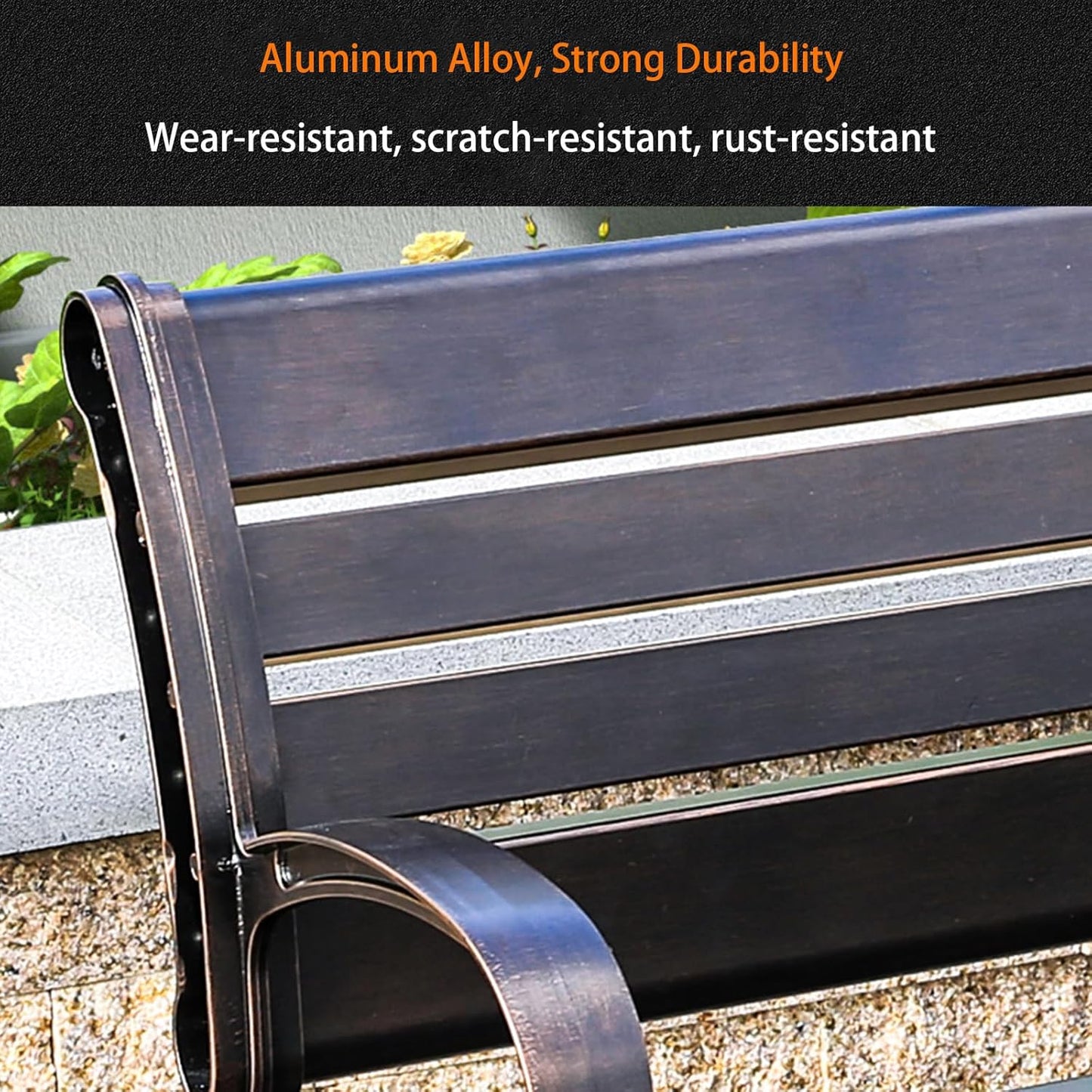 Outdoor Bench Chair Cast Aluminum Garden Bench Patio Bench All-Weather Park Bench for Backyard Porch Lawn (150cm Armless Park Bench)