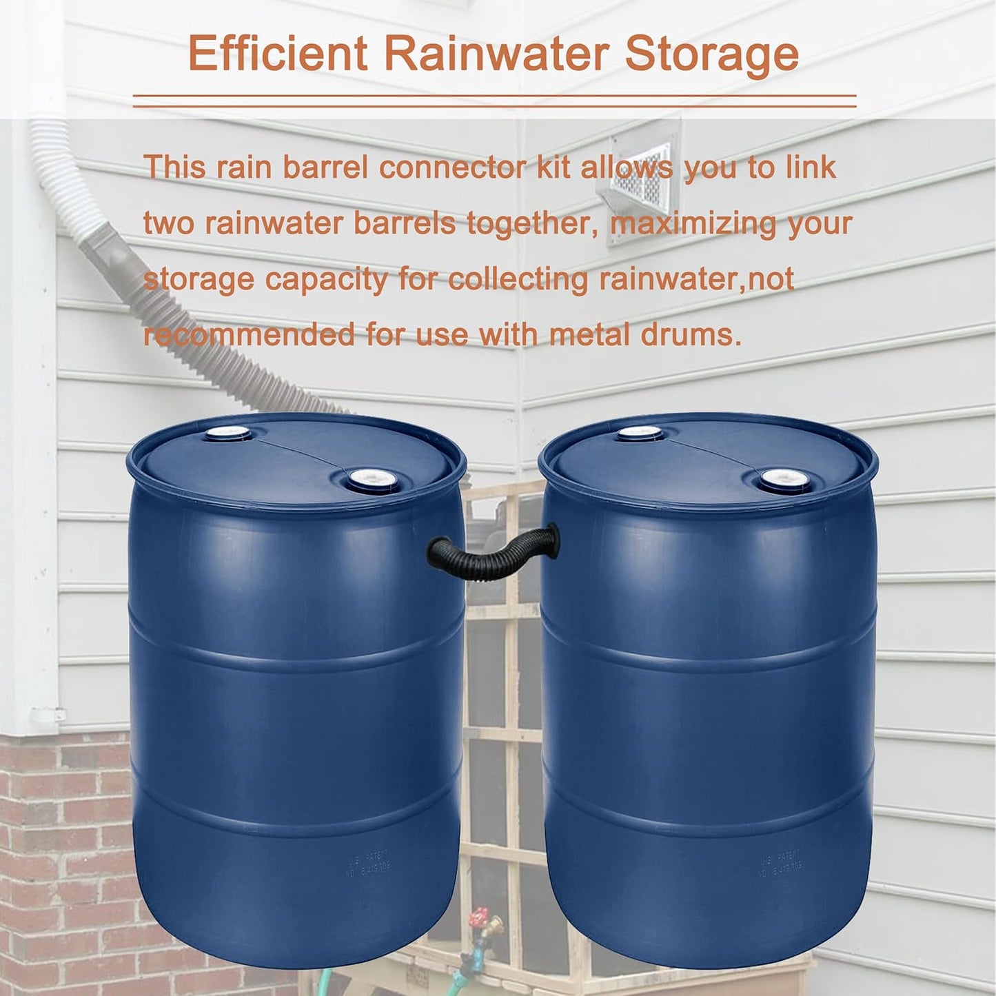 Rain Barrel Hose Connector Kit – Link 2 Rain Water Barrels to Store More Rainwater for Outdoor Rain Water Barrels, with Hose and 2 Gaskets and 3 Hole Saw