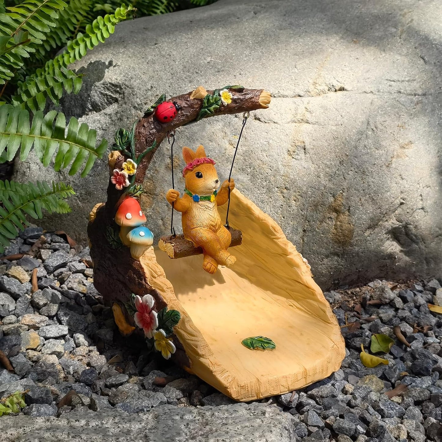 Rabbit On The Swing Gutter Downspout Extension Decoration,Rain Downspout Diverter Garden Statue,Decorative Gutter Extension,Downspout Splash Block,Animal Resin Statue Outdoor Décor