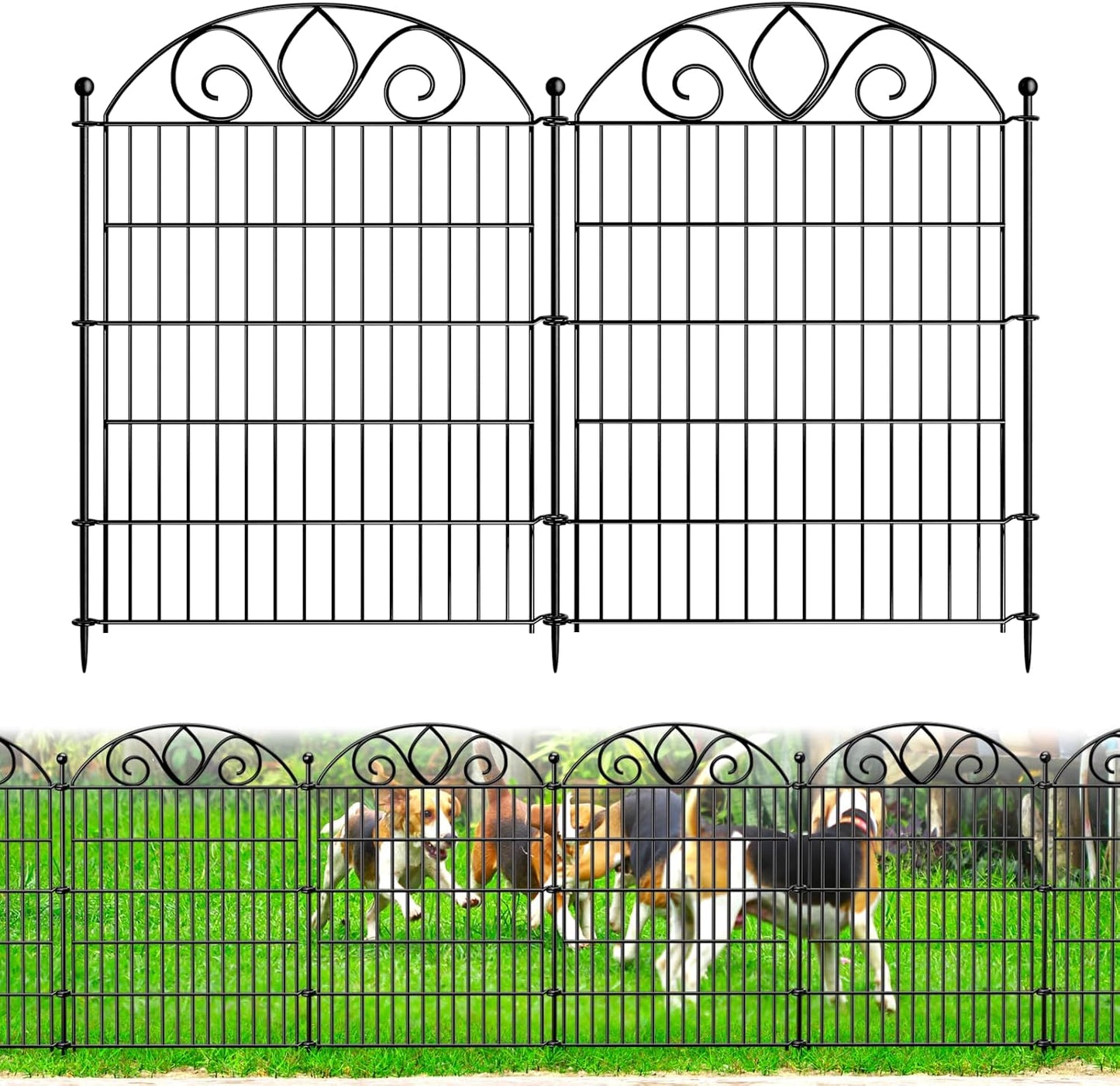 10 Panels No Dig Tall Garden Fence Panel – 34" H X 22' L Rustproof Metal Dog Fence Outdoor for Yard, Decorative Animal Barrier Fence for Pet, Garden Border, Patio, Flower Beds| Temporary Fencing
