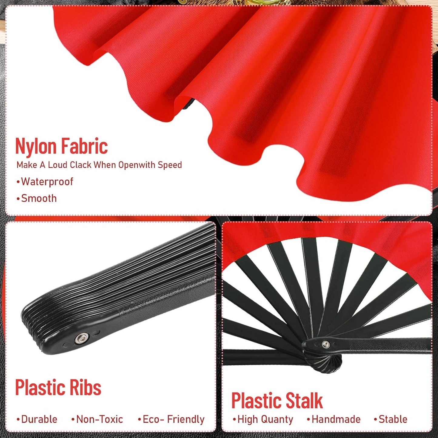 Maitys 2 Packs Large Clap Fans for Line Dancing Large Chinese Folding Hand Fans for Men and Women, Festival, Tai Ji, Kungfu, Martial Art, Gifts (Red and Blue)