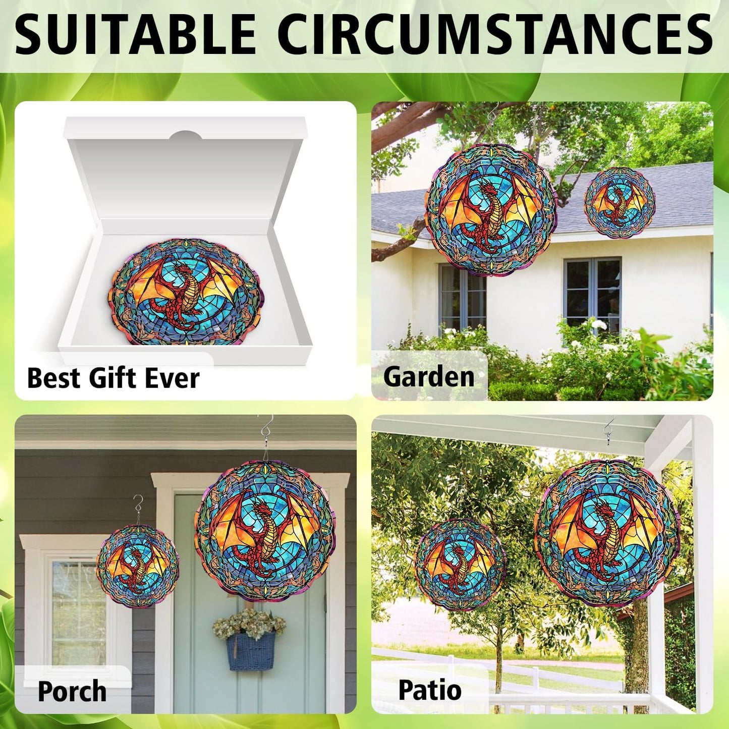 Dragon Wind Spinner, Dragon Wind Spinner Hanging for Yard and Garden, Unique Gift Wind Spinner, 3D Hanging Wind Spinner Outdoor, Cute Dragon Wind Spinner