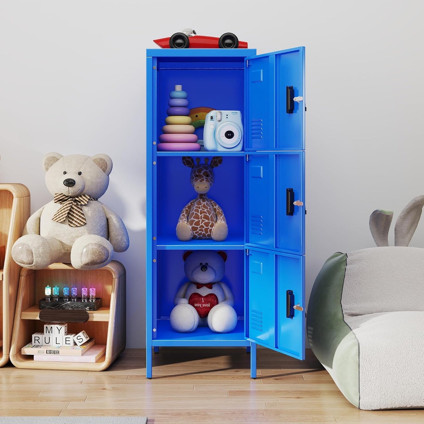 Metal Locker with Ventilation Holes, Metal Storage Cabinet with Lock and Card Slot for Home,School, Office, Garage,47.3" H x 15.8" W x 15.8" D,Assembly Required,Blue