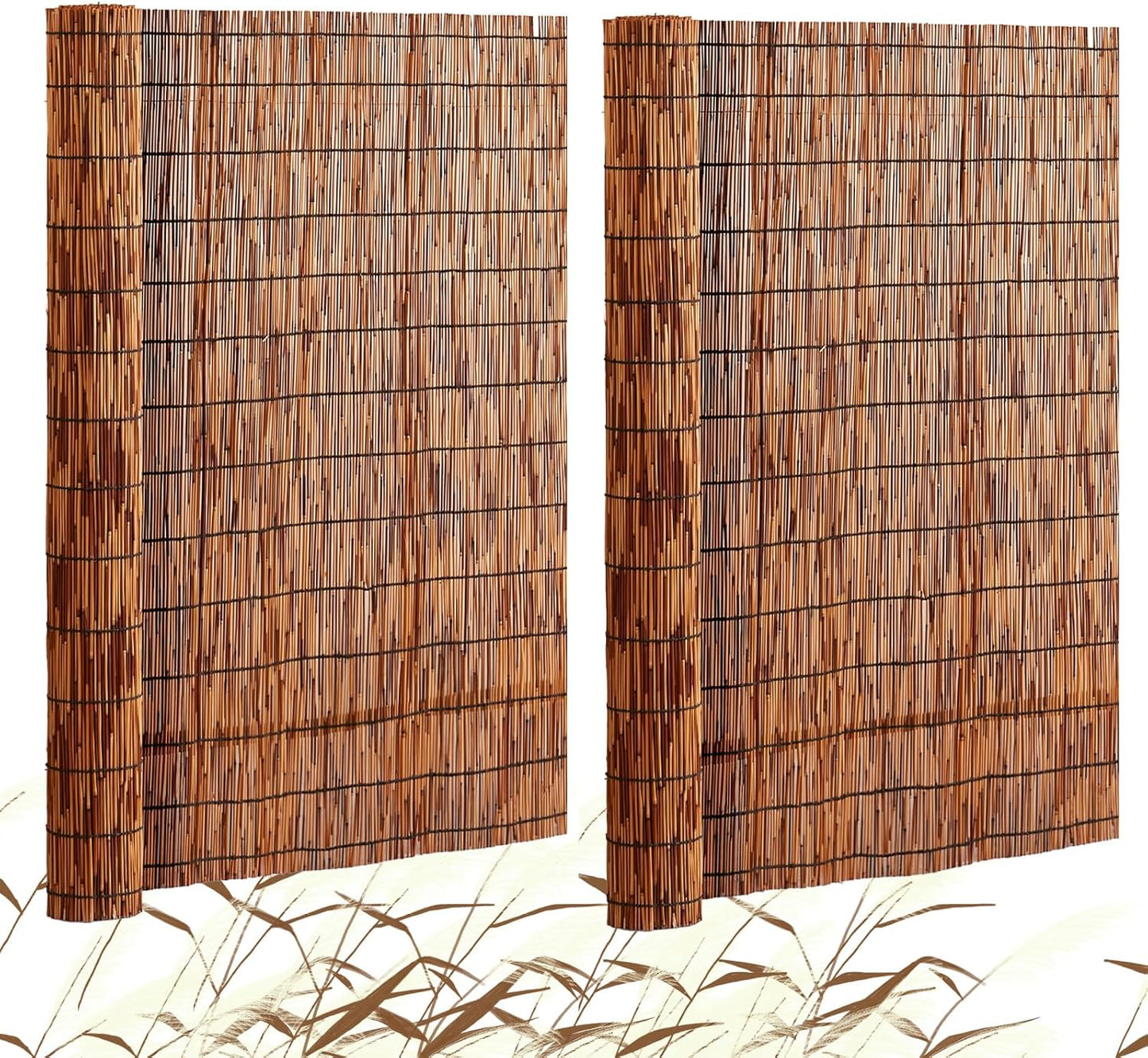 VEVOR Natural Reed Fencing, 4 ft x 16.4 ft, 2 Pack Reed Screen Curtain Balcony Reed Fence Roll for Outdoor Backyard Patio, Decorative Fence for Backyard Garden Fencing Divider, Privacy Panel, Brown