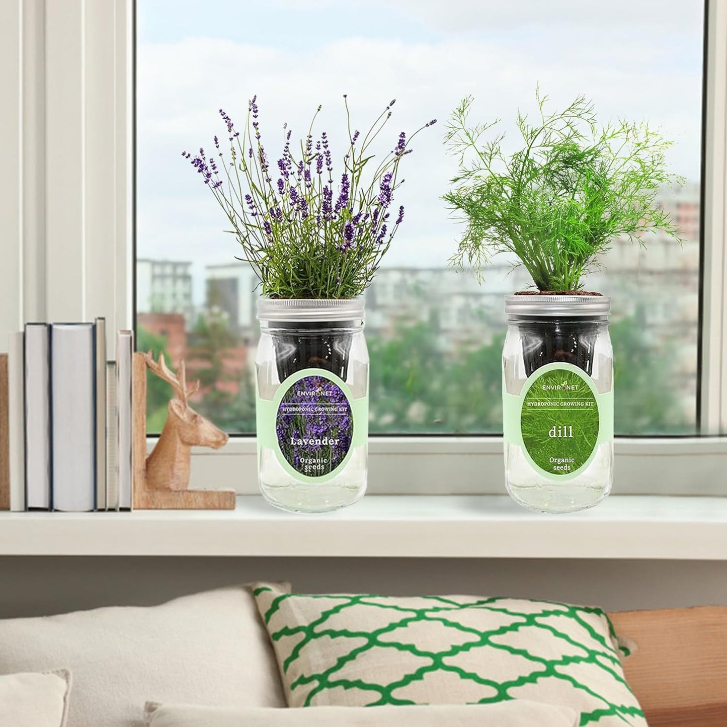 2-Pack Hydroponic Mason Jar Herb Garden Kit, Indoor Herb Garden Self-Watering Starter Kit (Lavender,Rosemary)