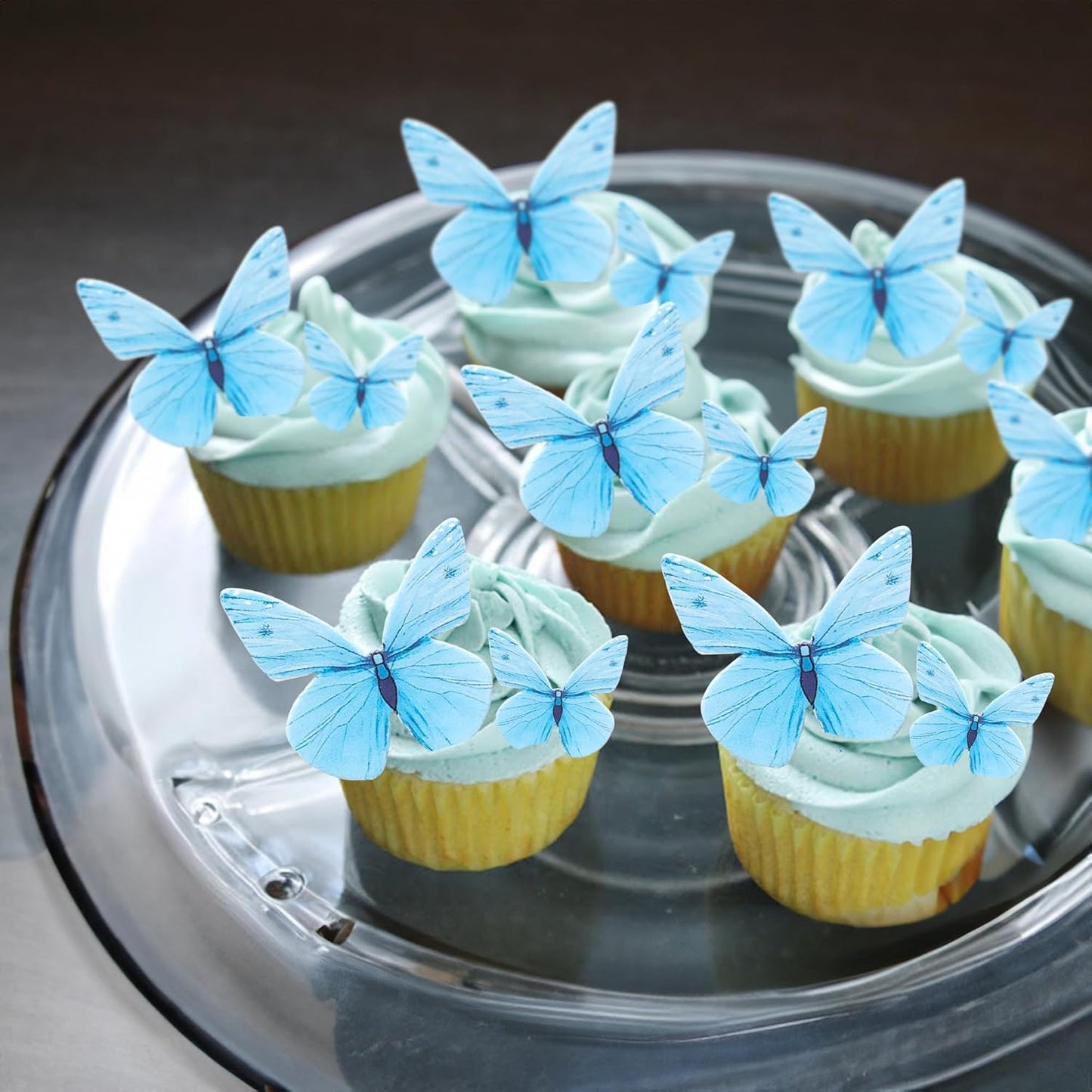 Ephlyn 72Pcs Edible Butterfly Cupcake Toppers 3D Realistic Butterfly Cake Picks Cute Cupcake Decorations for Baby Shower Theme Boys Girls Birthday Party Decorations Blue