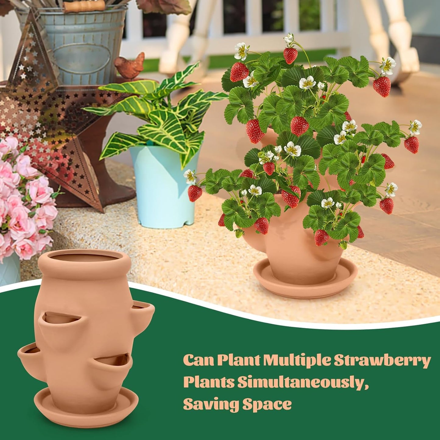 Strawberry Tower Pot Planter,Vertical Multi Pocket Ceramic Strawberry Succulent Planter Tower for Outdoor Plants